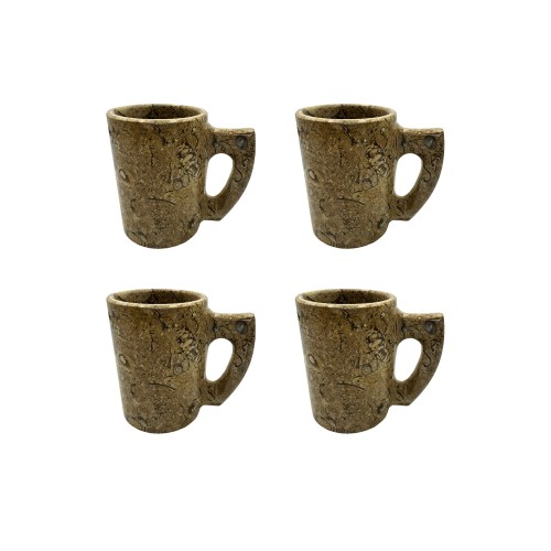 Handmade Coral Marble Cups 4 pcs set Nartual polisehd Stone Natural Fossil Stone Marble  AU Seller