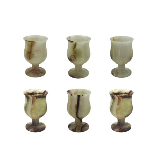 High Quality Natural Vintage Green Onyx set of 6 Pcs Glasses Goblets 4.5 inch