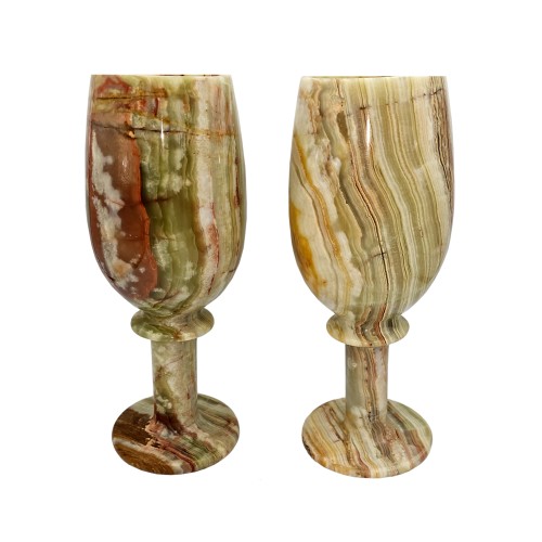 Pair Marble Green Onyx Goblet Glass set of 2 , Handmade Marble Stone Vintage 8 inch Glass Set AU Seller