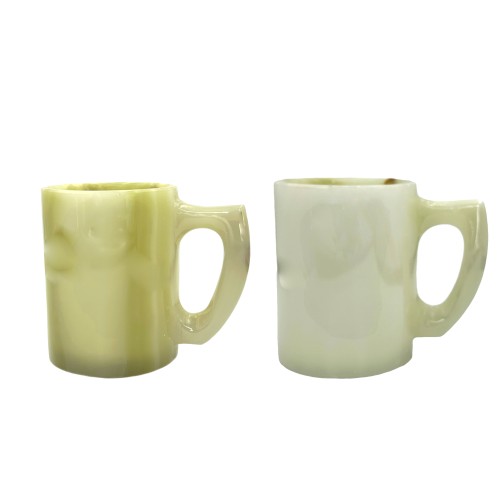 Handmade Vintage White Marble Natural Stone 2 piece set polished mug 10cm Tall AU Seller