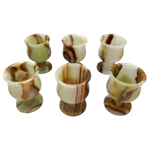 Handmade Natural Green Onyx 6 piece set cups Goblets Vintage Marble Drinks Cordials Glasses Stone Cups