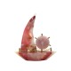 Natural Hand Made Onyx Ship Shape with Clock Marble Stone Hand Crafted Ship Sculpture 8" Inch best Gift  Pink / Red