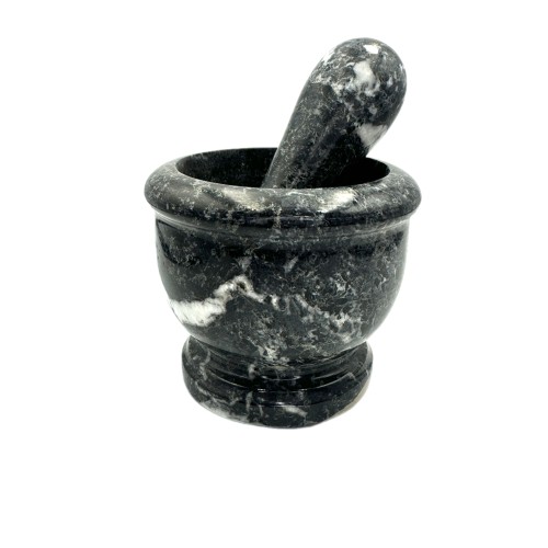 Handmade Vintage Natural Black Stone Marble Mortar & Pestle 8 CM