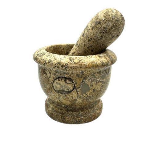 Handmade Vintage Natural Beige Textured Stone Marble Mortar & Pestle 8 CM