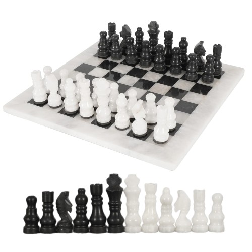 Handmade Marble Chess Board 12” Set Black and White Classic Strategy Game Set Gift for All Occasions